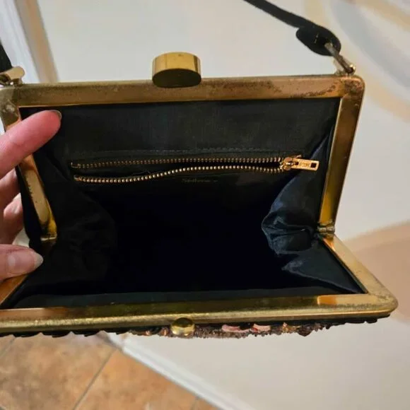 ✨️VINTAGE✨️ Black Beautifully Embellished 1950s-1960s Spilene Handbag - Picture 11 of 11